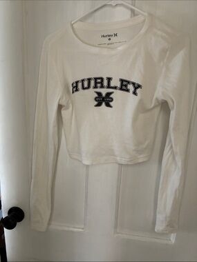 Hurley White Long-Sleeve Crop Top with Black Logo
